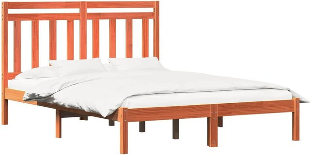 vidaXL Bettrahmen aus Massivholz Kiefer in Wachsbraun, B/T/H: 205,5 x 145,5 x 100 cm - Bild 1