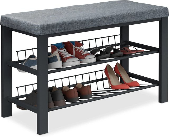 Relaxdays Schuhbank aus Metall mit Polster in Grau und Schwarz, B/H/T: 82 x 50,5 x 33 cm - Bild 1
