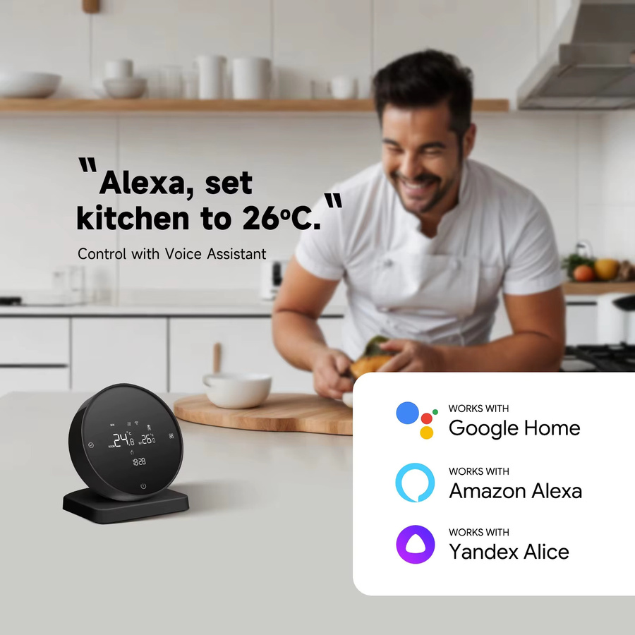 RKHK Tuya WiFi Smart Thermostat in Schwarz mit RF Wireless Receiver, intelligenter Temperaturregler für Wasser- und Gaskessel, kompatibel mit Alexa und Google Home - Bild 3