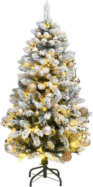 vidaXL Künstlicher Weihnachtsbaum mit 150 LEDs und Kugeln in Grün, Weiß und Gold, Höhe: 150 cm - Bild 1