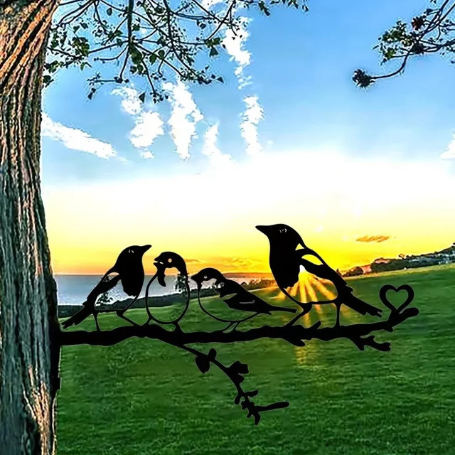 CIFBUY Tiki 4 Vögel Metall-Wandkunst in Schwarz als Stahlsilhouette zur Dekoration für Garten, Hof und Terrasse - Bild 1