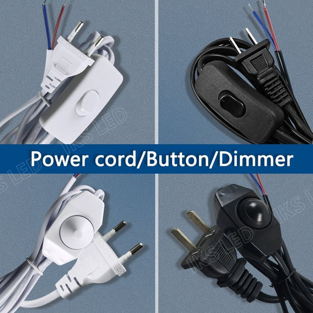 IKSLED Stromkabel mit Dimmschalter in Weiß, 2-adriges Verbindungskabel mit EIN/AUS-Taste für LED-Lampen und -Leuchten (85V-265V) - Bild 1