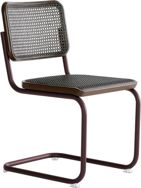 Thonet S 32 V Freischwinger mit Rohrgeflecht in Dark Melange und verchromtem Stahlrohr - Bild 1