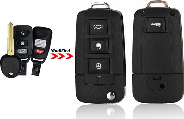Jingyuqin Flip Remote Autoschlüssel Gehäuse mit 4 Tasten in Schwarz für Hyundai Coupé Galloper Santa Fe und Kia Cerato Spectra Optima - Bild 1