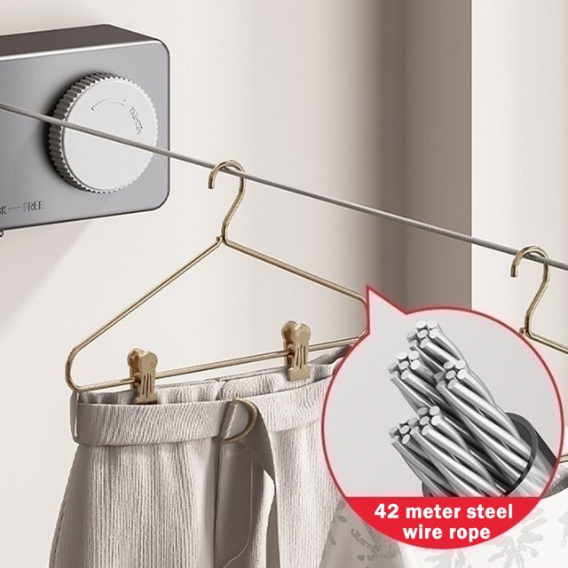 Einziehbare Wäscheleine zur Wandmontage aus rostfreiem Edelstahl in Silber - Bild 1