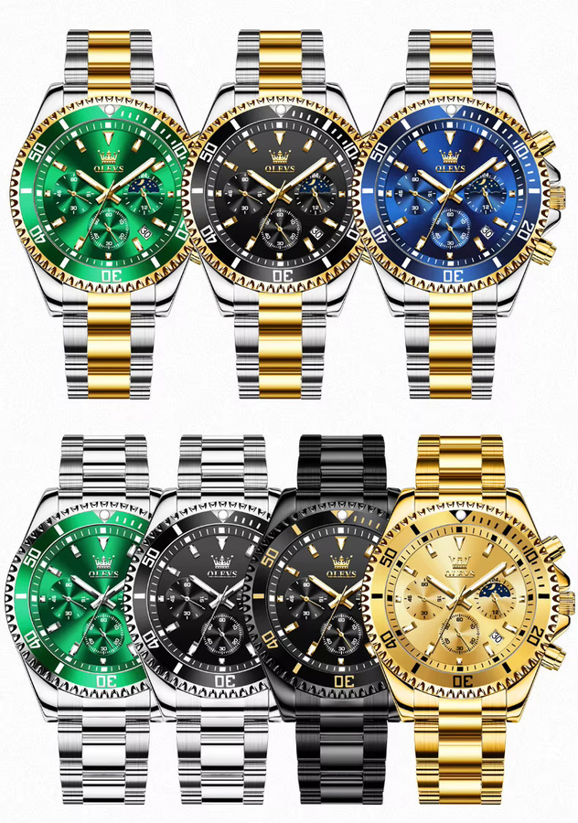 OLEVS Chronograph, Quarz, Edelstahl, Grün, Herren - Bild 6