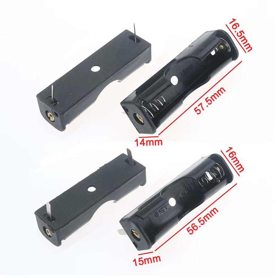 JCD 10er Set AA Batteriehalter aus Kunststoff in Schwarz mit PCB-Pins und Lötpads für DIY-Anwendungen - Bild 3