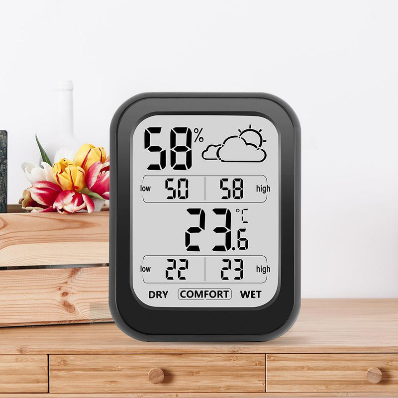 Painter Digitales Innen-Thermometer Hygrometer in Schwarz mit Temperatur- und Feuchtigkeitsmessung sowie Wetter- und Komfortanzeige - Bild 2