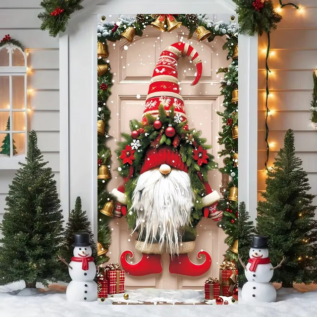 VIKAMA Weihnachts-Türvorhang mit Cartoon-Charakter, festliche Dekoration für Zuhause, Haustür, Innenhof und Garten, Mehrfarbig, B: 90 cm, H: 180 cm - Bild 1
