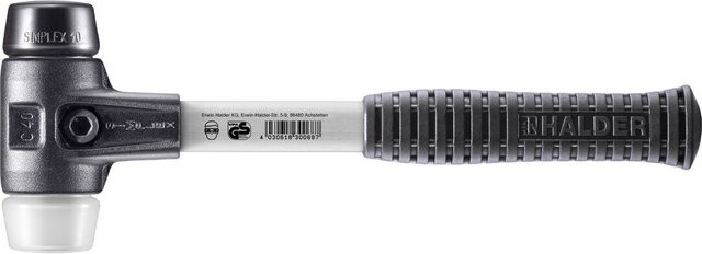 Halder Simplex Schonhammer mit Gummi und Fiberglasstiel, Durchmesser: 40 mm, Schwarz/Weiß - Bild 1