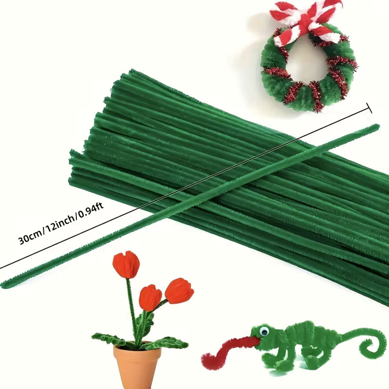 200 Stück flexible Chenille-Stiele in Grün für DIY-Bastelarbeiten und Pfeifenreiniger - Bild 2