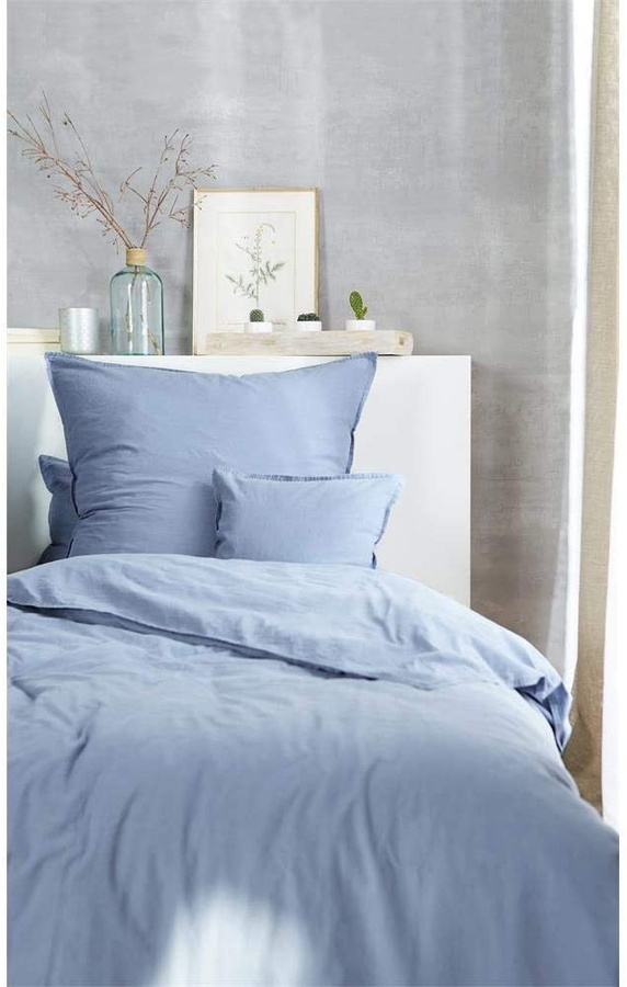 Hahn Renforce Bettwäsche aus Baumwolle mit Bettbezug und Kissenbezug, Farbe: Stonewashed Denim Blau, B/H: 135 x 200 cm, Kissenbezug: 80 x 80 cm - Bild 1