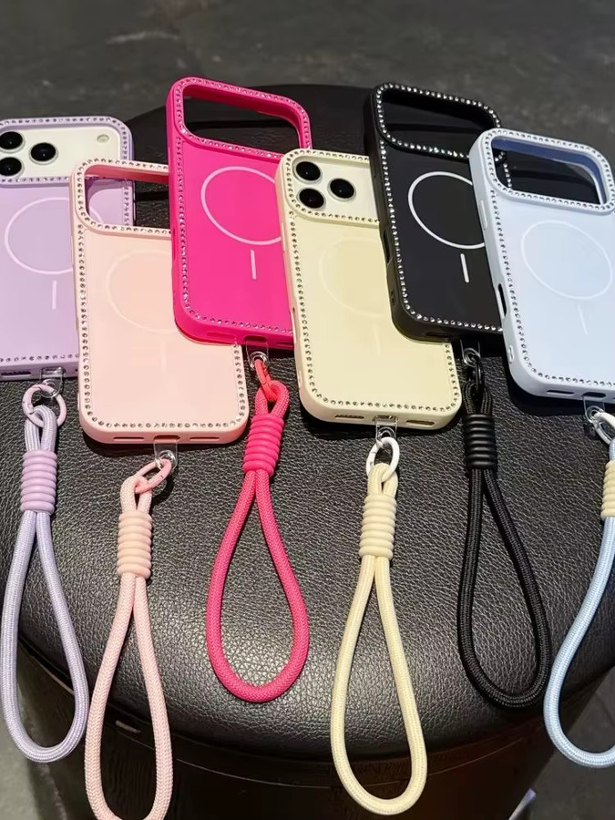Loobival MagSafe Handyhülle mit Glitzer-Diamant-Design und magnetischem Handgelenkriemen für iPhone 15 16 17 Pro Max 14 Plus 11 12 13 in Pink - Bild 2