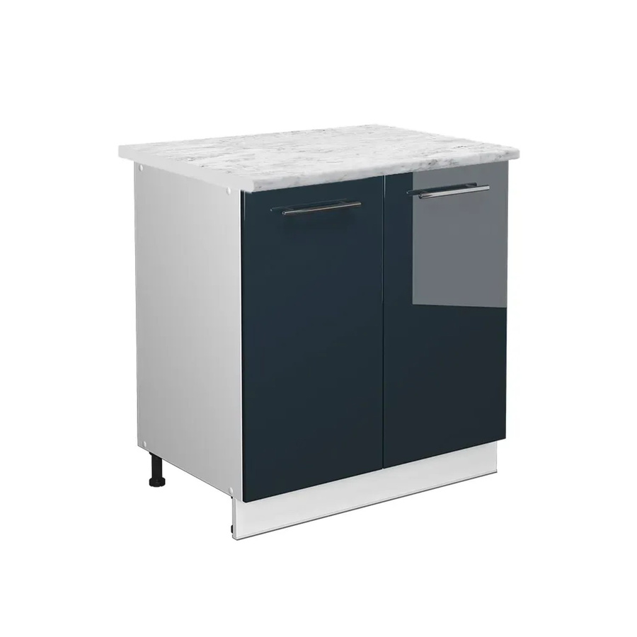 Vicco Spülenunterschrank Fame-Line Weiß Dunkelblau Hochglanz mit Arbeitsplatte Weiß-Marmor Breite: 80 cm - Bild 3