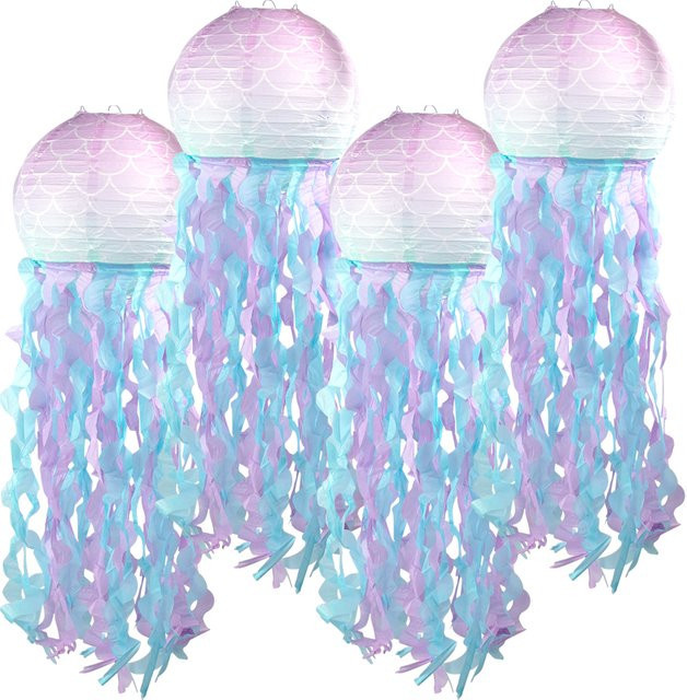 WEIGAO Papierlaternen Jellyfish Design in Rosa Lila Blau für Meerjungfrau Geburtstag Party Dekorationen - Bild 1