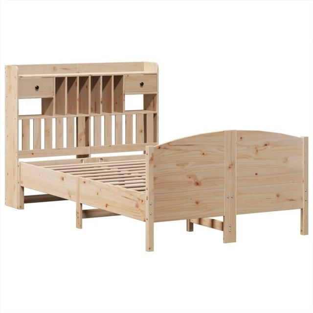 vidaXL Massivholzbett aus Kiefernholz mit Kopfteil und Regal in Braun, B/T/H: 140 x 190 cm - Bild 1