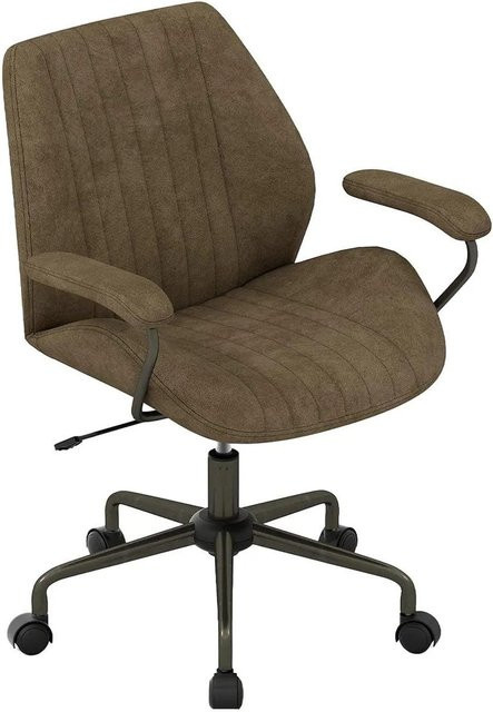 Costway Retro Executive Drehstuhl mit gepolsterten Armlehnen in Grün und Braun - Bild 1