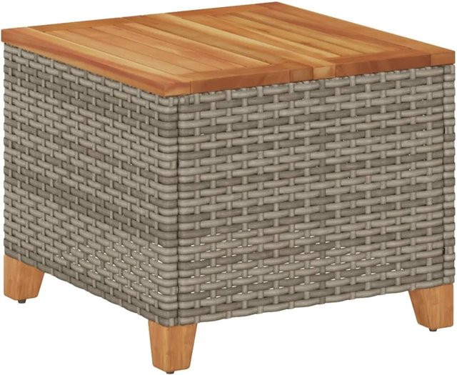 vidaXL Gartentisch aus Polyrattan und Akazienholz in Grau, B/T/H: 45 x 45 x 37 cm - Bild 1