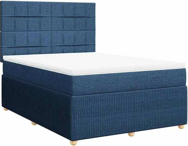 vidaXL Boxspringbett mit Matratze in Blau aus Stoff, Hybrid-Modell mit Taschenfederkern, B/T: 140 x 200 cm - Bild 1