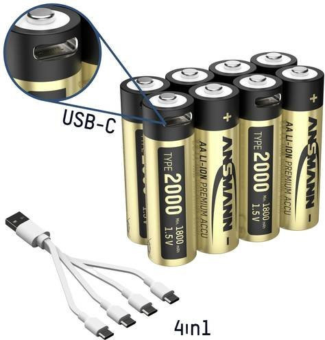 Ansmann Mignon AA Lithium-Akkus 1,5V mit 1800 mAh, 8er-Pack - Bild 1