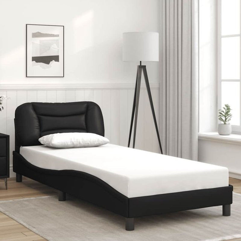 Vidaxl Polsterbett mit Kopfteil aus Kunstleder in Schwarz, B/L: 80 x 200 cm - Bild 1