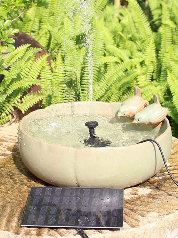 Alloet Solar-Springbrunnen mit 6 Düsen und Solarpanel, 1,2W Solar-Teichpumpe für Vogelbad, Teich und Fischbecken mit 200L/h Förderleistung und 110 cm Förderhöhe - Bild 6