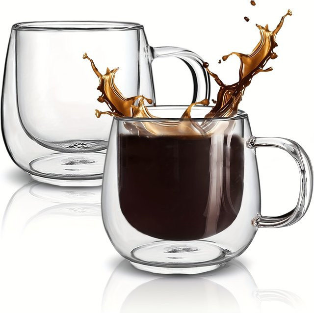 Leeseph 2er-Pack doppelwandige Kaffeetassen aus Glas mit Griff, transparent - Bild 1