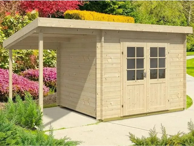 Alpholz Gartenhaus Maria-40 Natur mit Schleppdach B/T: 300 x 250 cm plus 150 cm Tiefe - Bild 1
