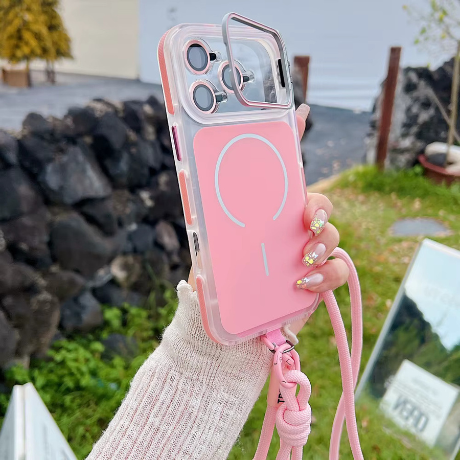 Xeber Magnetische iPhone Schutzhülle mit Lanyard-Band und gefaltetem Linsenständer in Blau - Bild 3
