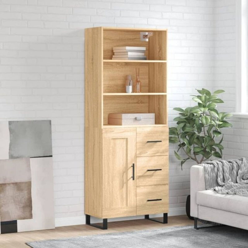 Highboard Vidaxl Sonoma-Eiche Natur Braun aus Holzwerkstoff und Metall im skandinavischen Design, B/T/H: 69,5 x 34 x 180 cm - Bild 1