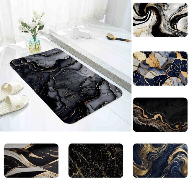 52TOYS Saugfähige Badezimmer Matte in Schwarz Gold Marmor Design, Rechteckig, B: 60 cm, T: 40 cm - Bild 1