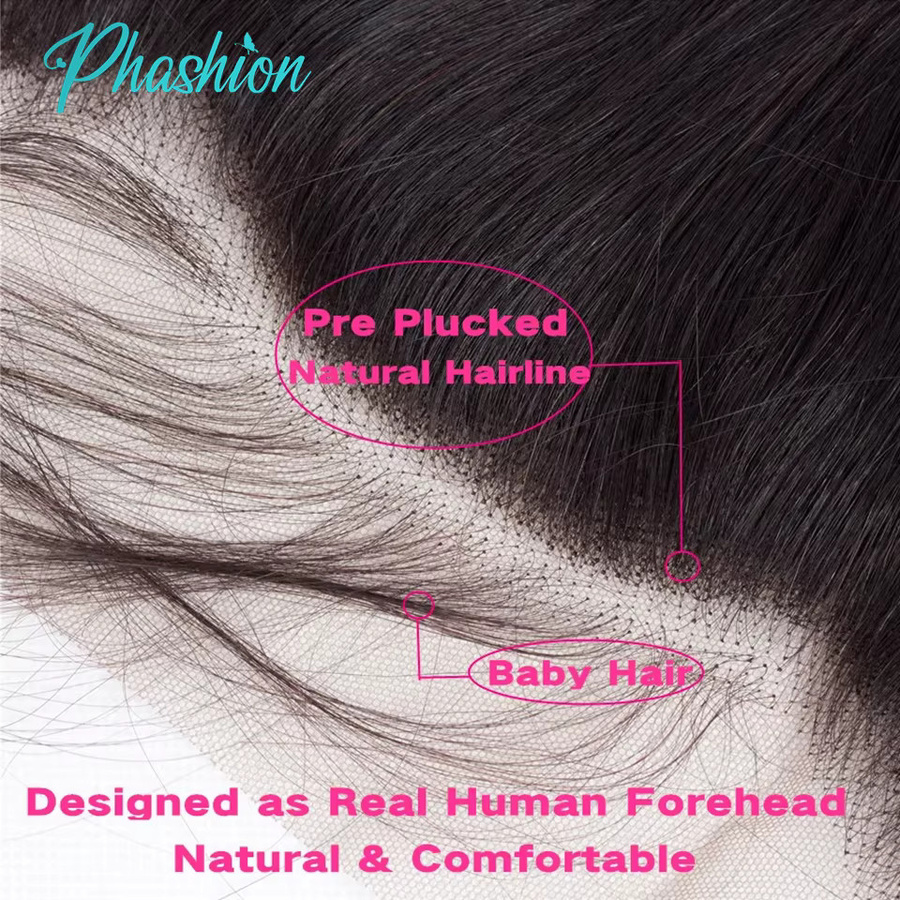 Phashion Lace Frontal Hair Extension, 28 Zoll, Straight, Natural Black, 100 % Echthaar - Bild 3