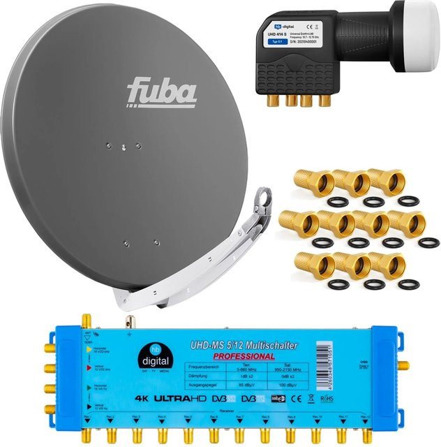 hb-digital Satellitenschüssel Fuba DAA 85cm in Anthrazit mit Multischalter 5-12 LNB Quattro - Bild 1