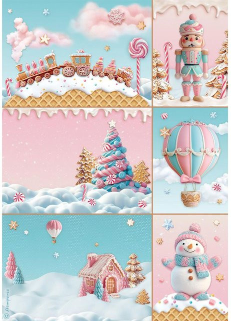 Stamperia Motiv-Strohseide Candy Christmas Cards in Multicolor, A4 - Bild 1