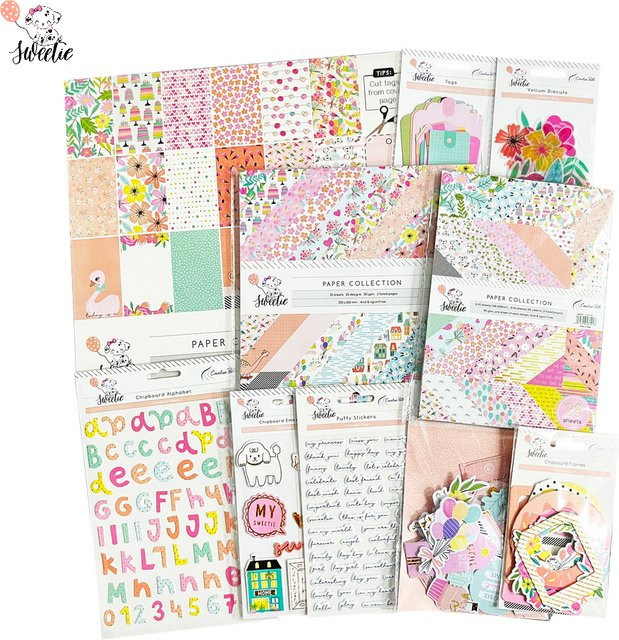 Creative Path 9-teiliges Sweetie Scrapbooking-Journaling-Komplettset in Multicolour mit dekorativem Papier, Chipboard-Rahmen, Aufklebern und Stanzformen für dein DIY-Bastelprojekt - Bild 1