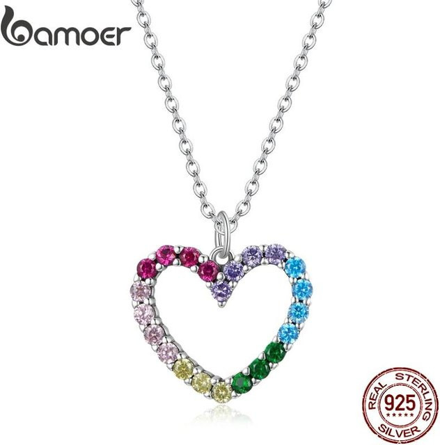 YIRAN Jewelry Halskette 925 Sterlingsilber, Regenbogen Herzmuster, Zirkon, Damen - Bild 1