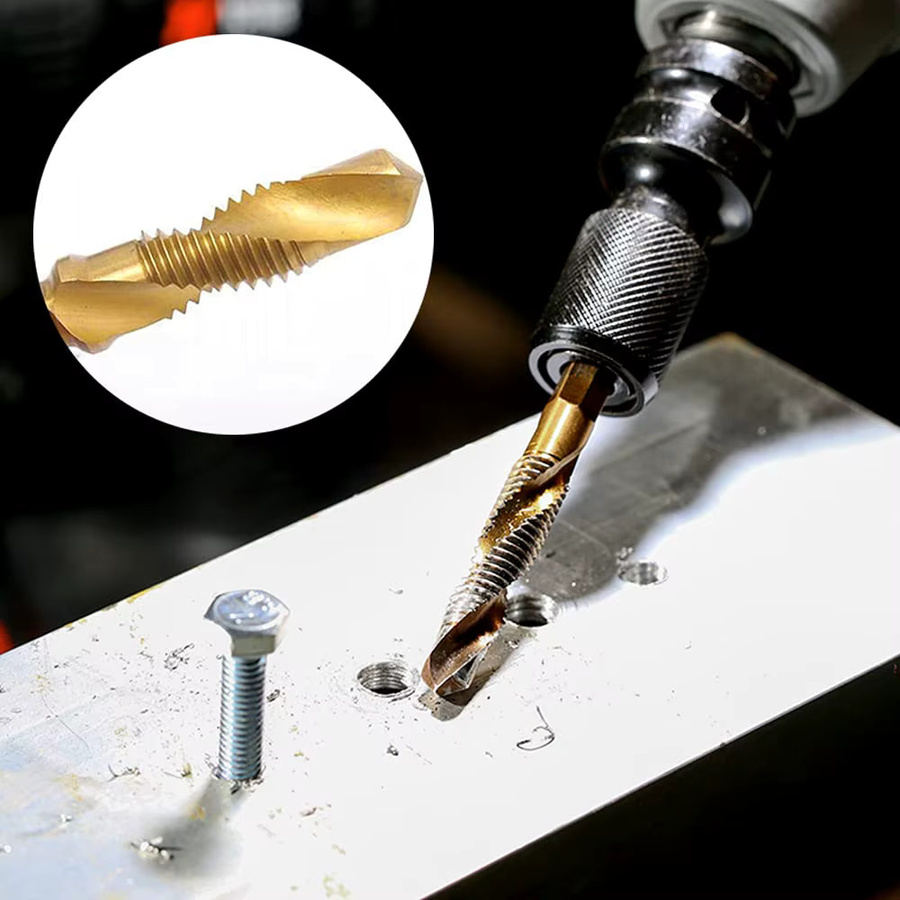 JUSTINLAU 6-teiliges HSS Gewindebohrer-Set mit Senkkopf-Entgratung und Schnellwechsel-Sechskant 1/4 Zoll, M3-M10 - Bild 3