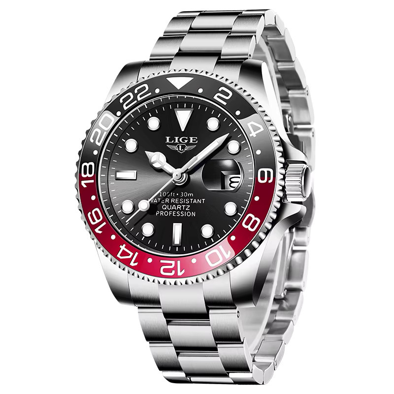 LIGE Armbanduhr Quarz, Edelstahl, Schwarz, Herren - Bild 7