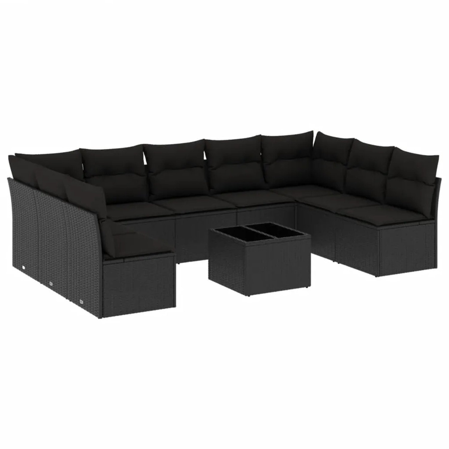 vidaXL 10-tlg Garten-Sofagarnitur aus Polyrattan in Schwarz mit Tisch und Kissen, L-Form - Bild 2