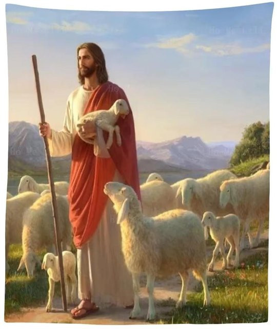 JMG Household Supplies Wandteppich Christus Jesus Guter Hirte Ikone Ostern Dekoration, B: 40 cm, H: 60 cm - Bild 1