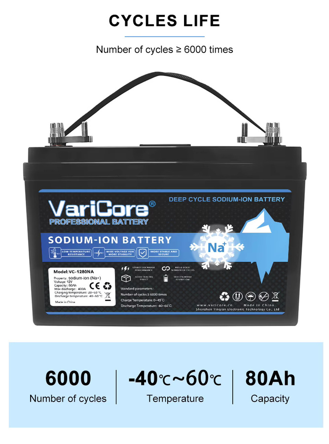 VariCore Natrium-Ionen-Batterie 12V 80Ah in Schwarz, kältebeständige Deep-Cycle-Speicherbatterie für Solaranlagen, Wohnmobile und Boote - Bild 2
