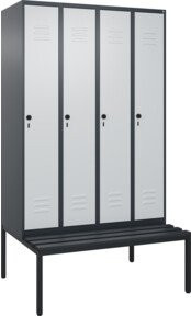 C+P Spind Classic PLUS Garderobenschrank mit Sitzbank, 4 Abteile, Schwarzgrau, B/T/H: 212,0 x 120,0 x 81,5 cm - Bild 1