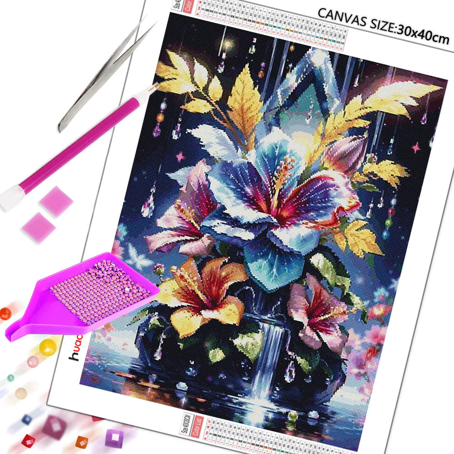 Huacan 5D DIY Diamantmalerei mit Blumenmotiv als Rundes Mosaik-Strassbild in Mehrfarbig - Bild 2