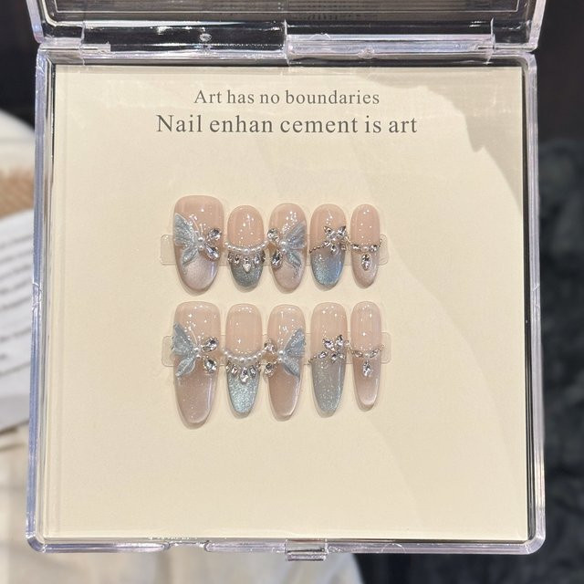 YADORNOS Press On Nails, Blau, Schmetterling & Strass, 10 Stück, Damen - Bild 1