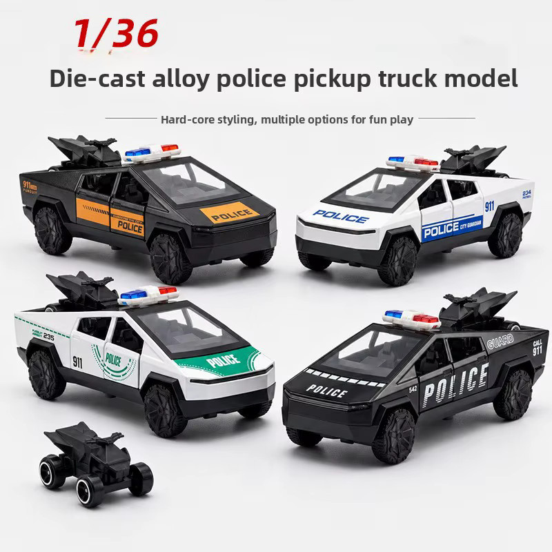 MAKEDA Polizei-Pickup-Legierungsmodell, 1:36, mit Mini-Motorrad, Rückzieh-Offroad-Spielzeugauto - Bild 3