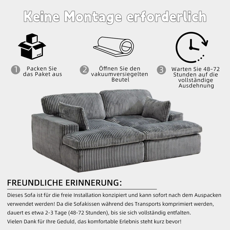 Vankel 2-in-1 Click-Clack Schlafsofa aus grauem Cord mit passenden Streukissen - Bild 3