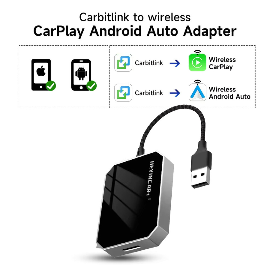 HEYINCAR Carbitlink 2-in-1 Smart Car AI Box Adapter für kabelloses Android Auto und kabelloses CarPlay in Schwarz - Bild 7