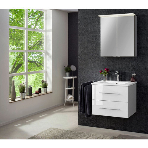 Fackelmann Spiegelschrank b.perfekt in Weiß und Grau mit Softclose-Türen, integrierter LED-Beleuchtung und Rasierfach, B/H/T: 60 x 69 x 23,1 cm - Bild 4