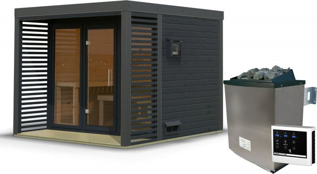 Saunahaus ARES 3 in Anthrazit mit 9,0 kW Ofen und Steuergerät, Wandstärke: 38 mm, B: 277 cm, T: 276 cm - Bild 1