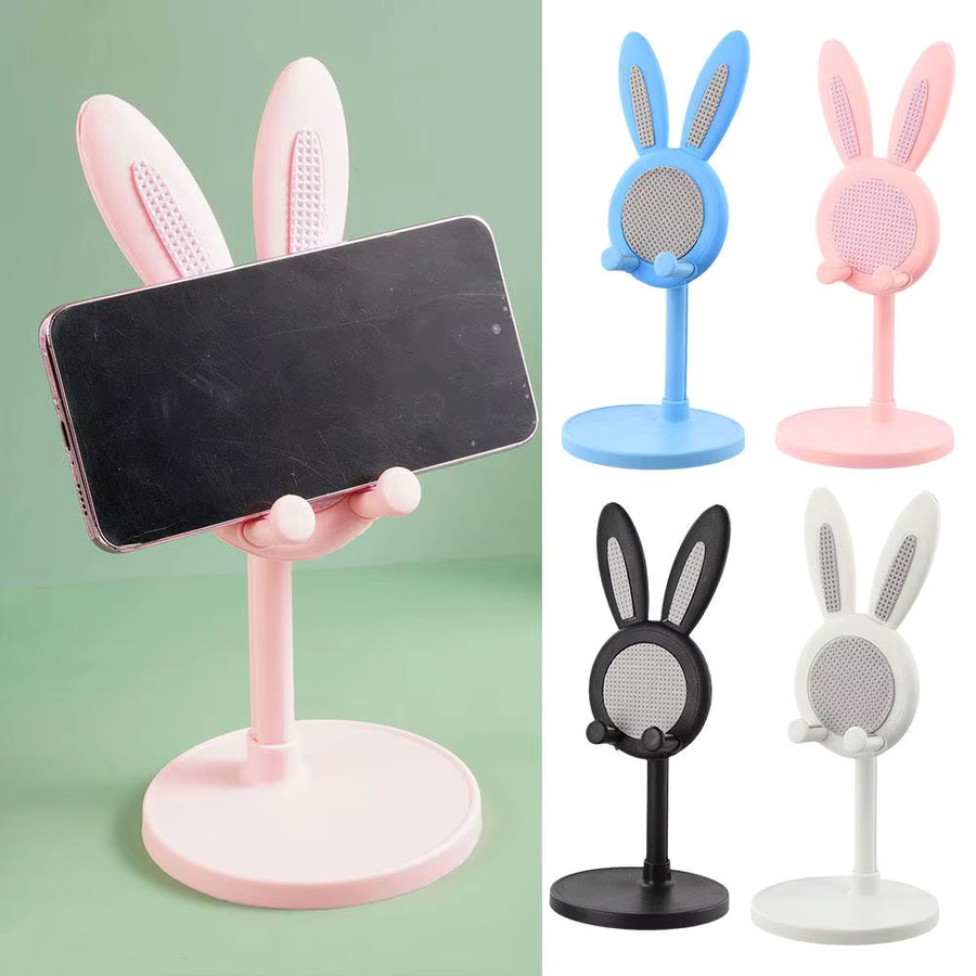 Verstellbarer Desktop-Handyhalter und Tablet-Ständer mit rosa Cartoon-Kaninchen-Design - Bild 2